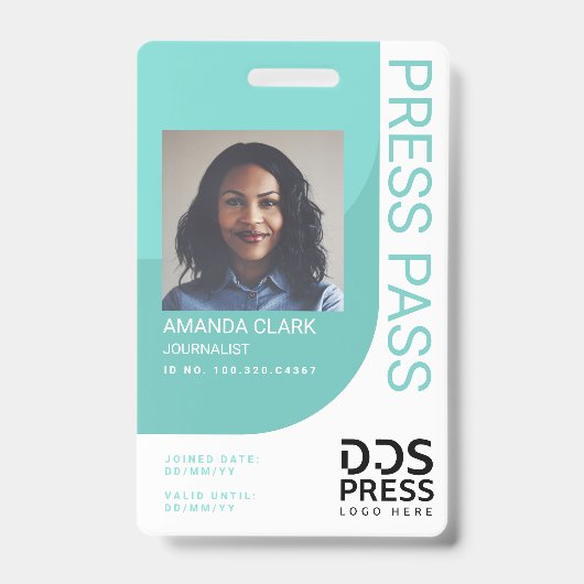 Blauwgroen Blue Modern & Minimal Press Pass Photo- Badge (Front)
