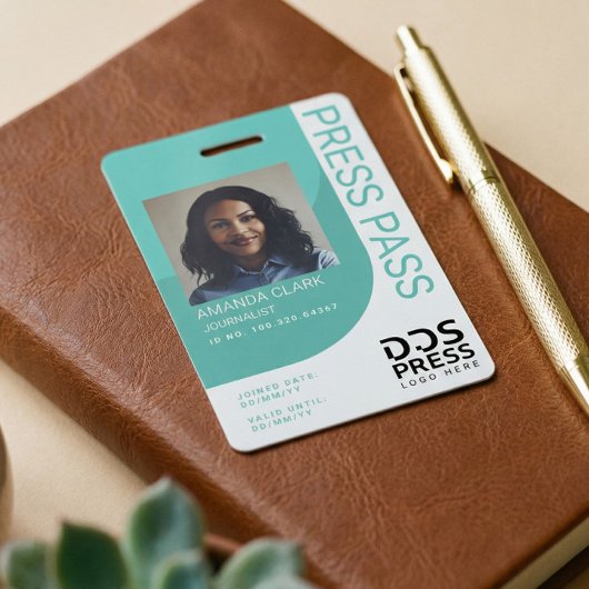 Blauwgroen Blue Modern & Minimal Press Pass Photo- Badge