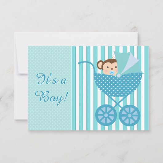 Blauwgroen Blue Monkey Baby shower Kaart (Voorkant)