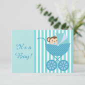 Blauwgroen Blue Monkey Baby shower Kaart (Staand voorkant)