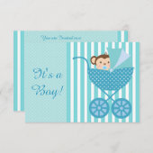 Blauwgroen Blue Monkey Baby shower Kaart (Voorkant / Achterkant)