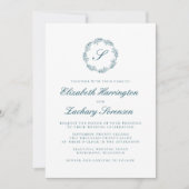 Blauwgroen Blue Monogram Wreater Script Wedding Kaart (Voorkant)