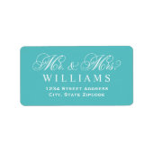 Blauwgroen Blue Mr en Mrs Script Wedding Return Ad Etiket (Voorkant)