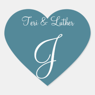 Blauwgroen Blue Names Initiaal Invitation Hart Sticker