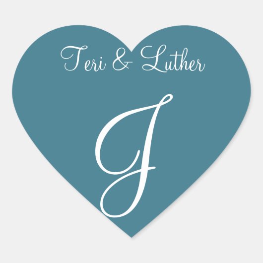 Blauwgroen Blue Names Initiaal Invitation Hart Sticker (Voorkant)