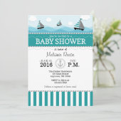 Blauwgroen Blue Nautical Baby shower Invitation Kaart (Staand voorkant)