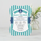 Blauwgroen Blue Nautical Baby shower Invitation Kaart (Staand voorkant)