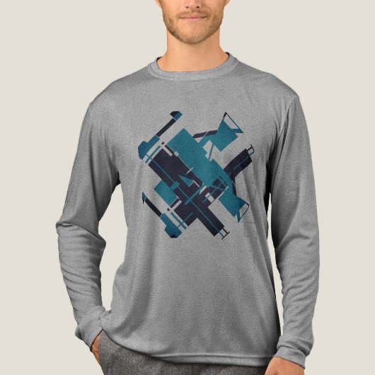 Blauwgroen Blue Navy Diagonaal Abstract Art Design Tri-Blend Shirt (Voorkant volledig)