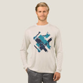 Blauwgroen Blue Navy Diagonaal Abstract Art Design Tri-Blend Shirt (Voorkant)