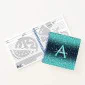 Blauwgroen Blue Ombre Glitter en Monogram Recipe Notitieboek (Binnen)