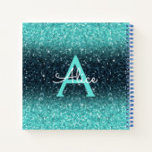 Blauwgroen Blue Ombre Glitter en Monogram Recipe Notitieboek (Achterkant)