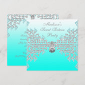 Blauwgroen Blue Ombre Sweet 16 Party Kaart (Voorkant / Achterkant)