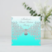 Blauwgroen Blue Ombre Sweet 16 Party Kaart (Staand voorkant)