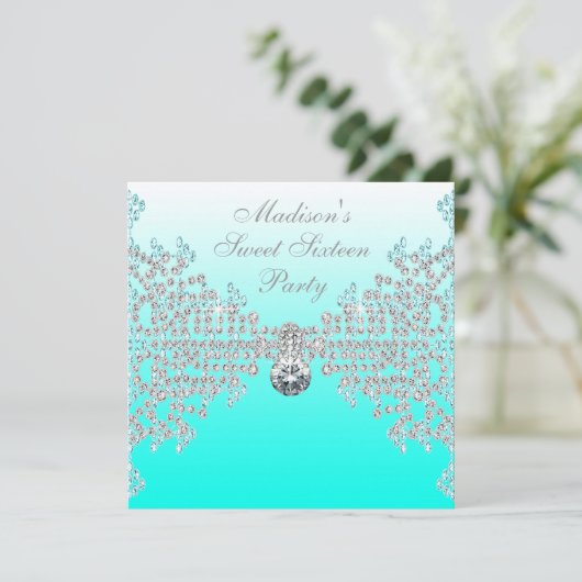 Blauwgroen Blue Ombre Sweet 16 Party Kaart (Staand voorkant)