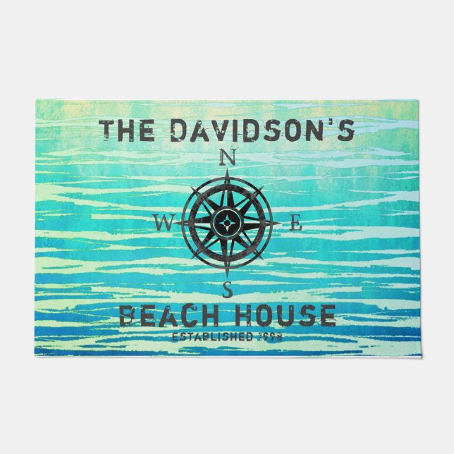 Blauwgroen Blue Ombre Zee Monogrammed Deurmat (Voorkant)