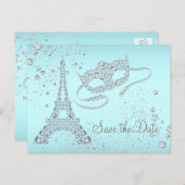 Blauwgroen Blue Paris Masquerade Party Bewaar de d Aankondigingskaart (Voorkant / Achterkant)