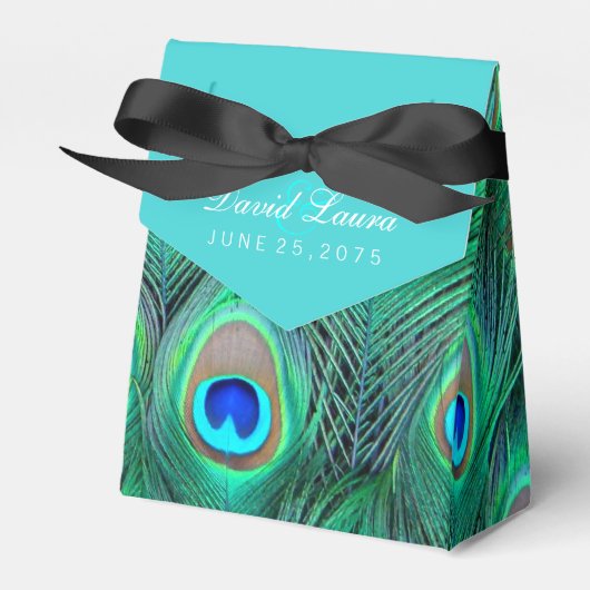 Blauwgroen Blue Peacock bruiloft Bedankdoosjes (Voorkant Zijde)