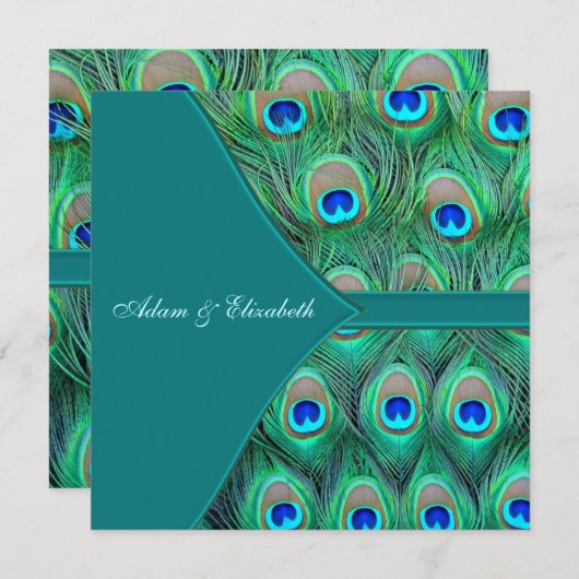Blauwgroen Blue Peacock bruiloft Kaart (Voorkant / Achterkant)