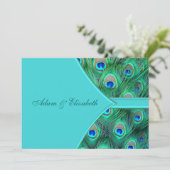 Blauwgroen Blue Peacock bruiloft uitnodiging (Staand voorkant)