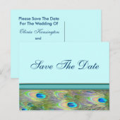 Blauwgroen Blue Peacock huwelijksuitnodigingen Aankondigingskaart (Voorkant / Achterkant)