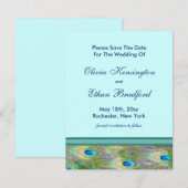 Blauwgroen Blue Peacock huwelijksuitnodigingen Save The Date (Voorkant / Achterkant)