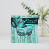 Blauwgroen Blue Peacock Masquerade Party Kaart (Staand voorkant)