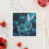 Blauwgroen Blue Peacock Masquerade Party Servetten (Insitu)