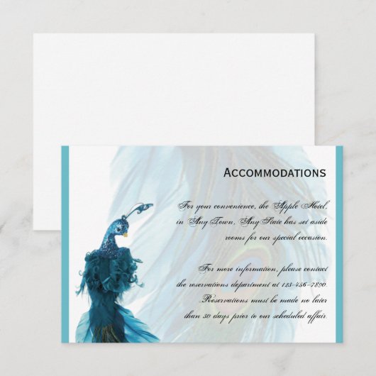 Blauwgroen Blue Peacock Plume Accomodations Informatiekaartje (Voorkant / Achterkant)