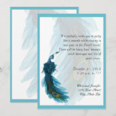 Blauwgroen Blue Peacock Plume New Years Eva Kaart (Voorkant / Achterkant)