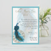 Blauwgroen Blue Peacock Plume New Years Eva Kaart (Staand voorkant)
