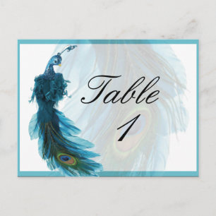 Blauwgroen Blue Peacock Plume Table Number Briefkaart