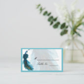 Blauwgroen Blue Peacock Plume Wedding Place Card Plaatskaartje (Staand voorkant)