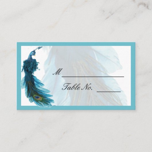 Blauwgroen Blue Peacock Plume Wedding Place Card Plaatskaartje (Voorkant)