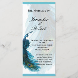 Blauwgroen Blue Peacock Plume Wedding Programma Programmakaart