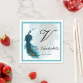 Blauwgroen Blue Peacock Plume Wedding Servetten (Insitu)