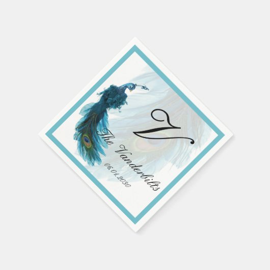 Blauwgroen Blue Peacock Plume Wedding Servetten (Hoek)