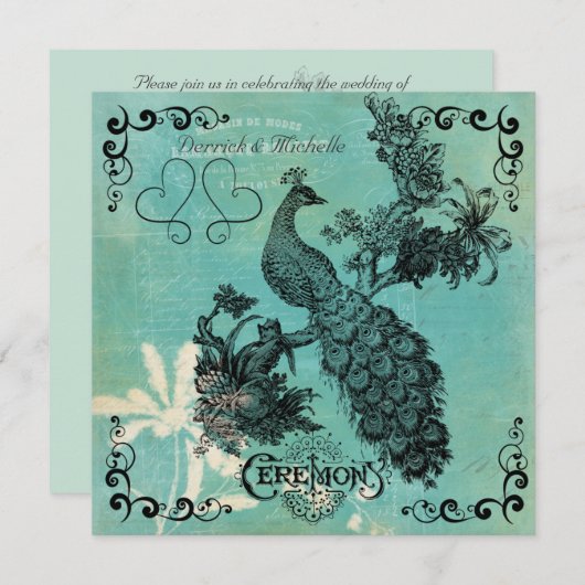 Blauwgroen Blue  Peacock Weddenschap Kaart (Voorkant / Achterkant)