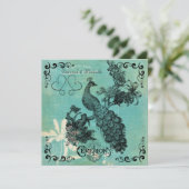Blauwgroen Blue  Peacock Weddenschap Kaart (Staand voorkant)