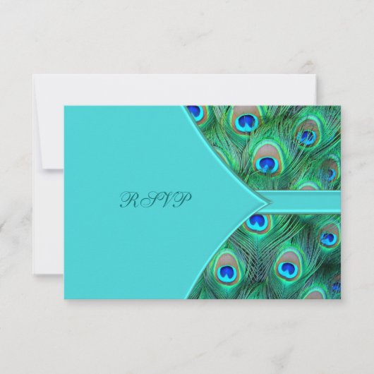 Blauwgroen Blue Peacock Wedding RSVP (Voorkant)