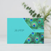 Blauwgroen Blue Peacock Wedding RSVP (Staand voorkant)