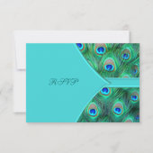 Blauwgroen Blue Peacock Wedding RSVP Kaartje (Voorkant)