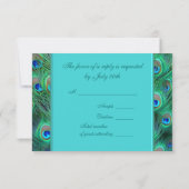 Blauwgroen Blue Peacock Wedding RSVP Kaartje (Achterkant)