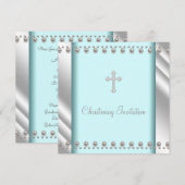 Blauwgroen Blue Pearl Cross Baby doop doop doopsel Kaart (Voorkant / Achterkant)