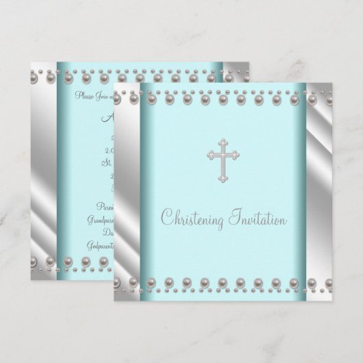 Blauwgroen Blue Pearl Cross Baby doop doop doopsel Kaart (Voorkant / Achterkant)