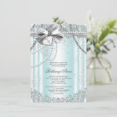 Blauwgroen Blue Pearl Cross Eerste Communie Kaart (Staand voorkant)