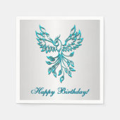 Blauwgroen Blue Phoenix met tekst Servet (Voorkant)