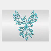 Blauwgroen Blue Phoenix op Zilver Inpakpapier Vel (Voorkant 3)