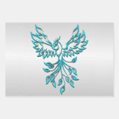 Blauwgroen Blue Phoenix op Zilver Inpakpapier Vel (Voorkant)