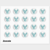 Blauwgroen Blue Phoenix op Zilver Ronde Sticker (Vel)