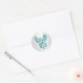 Blauwgroen Blue Phoenix op Zilver Ronde Sticker (Envelop)